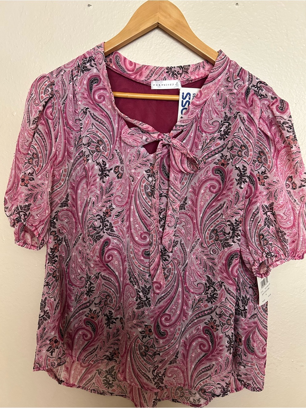 Pink Paisley Tie-Neck Blouse